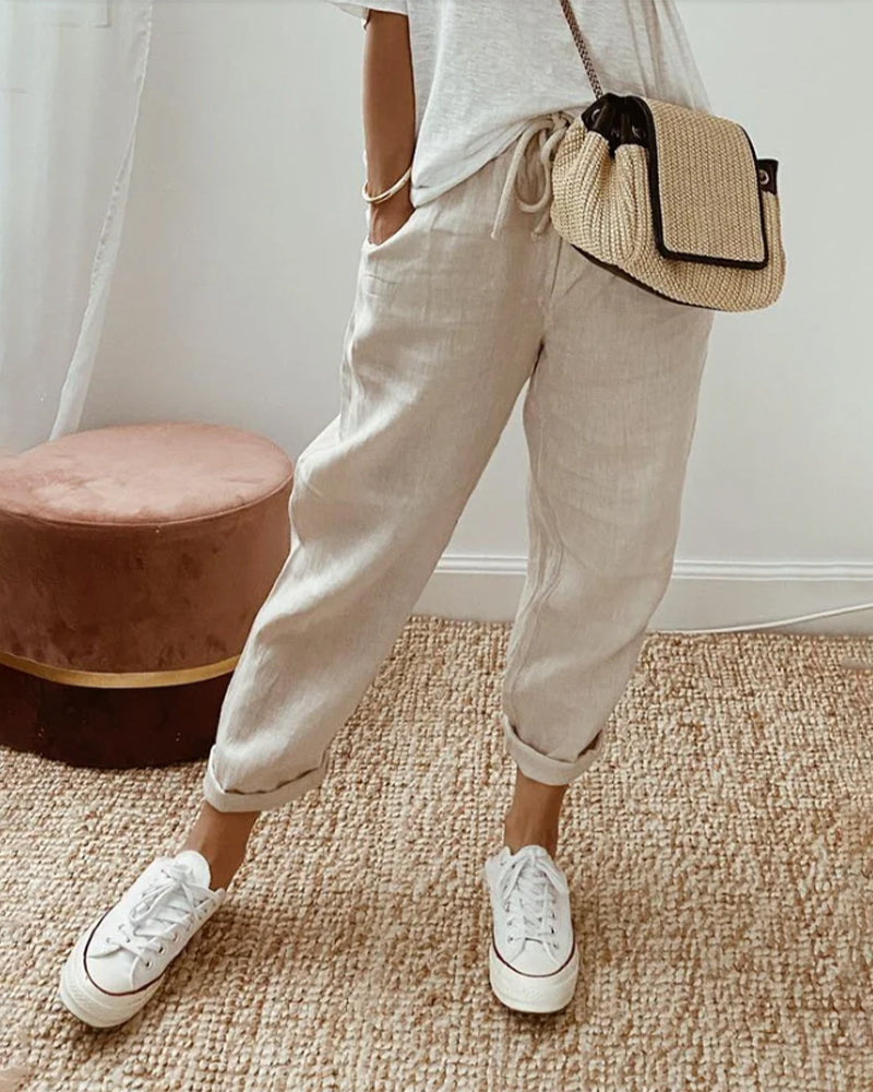 Aurelie Fontvert | Lightweight Linen-Style Drawstring Pants