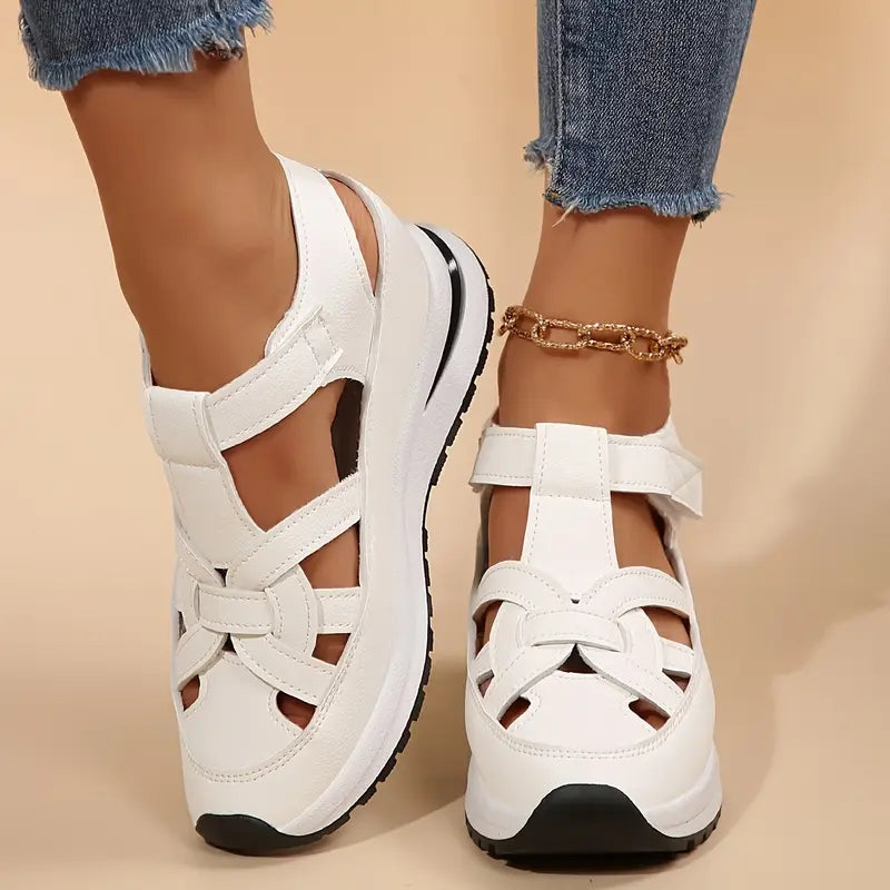 Lysette Cavonbridge | White Platform Sandals with Velcro Strap