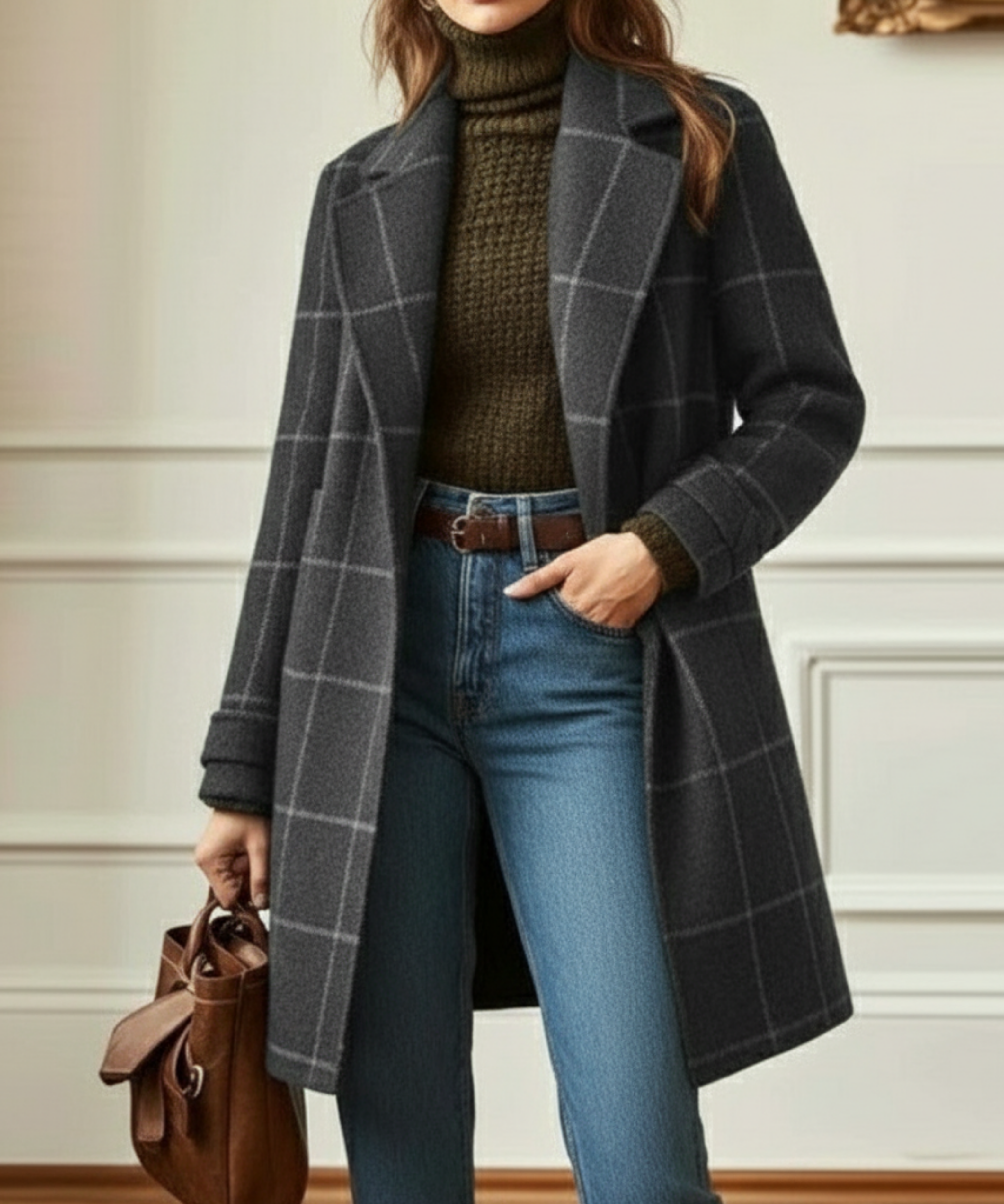 Rowena Castleigh | Green Plaid Wool-Blend Lapel Coat