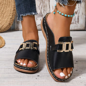 Clarisse Fontwell | Gold Buckle Slide Sandals For Women