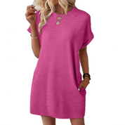 Seraphine Vauclere | Hot Pink Ribbed Crew Neck Mini T-Shirt Dress