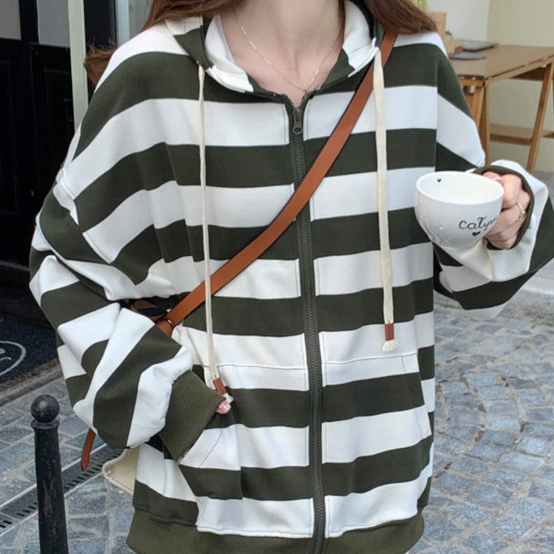 Florence Delacourt | Striped Zip-Up Hoodie For Women