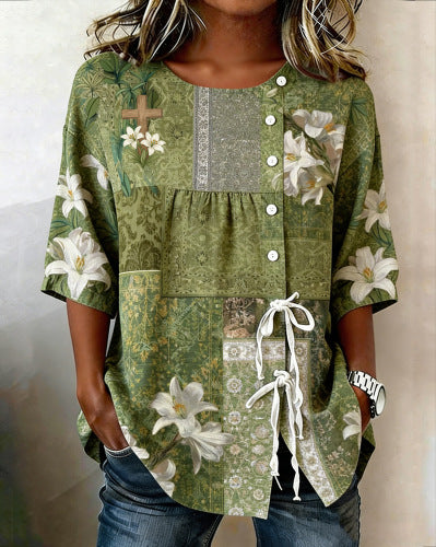 Marlena Whitcroft | USA Patriotic Print Short-Sleeve Top For Women