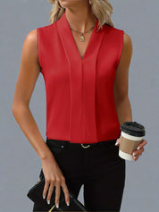 Miriam Castellane | White V-Neck Sleeveless Pleated Blouse