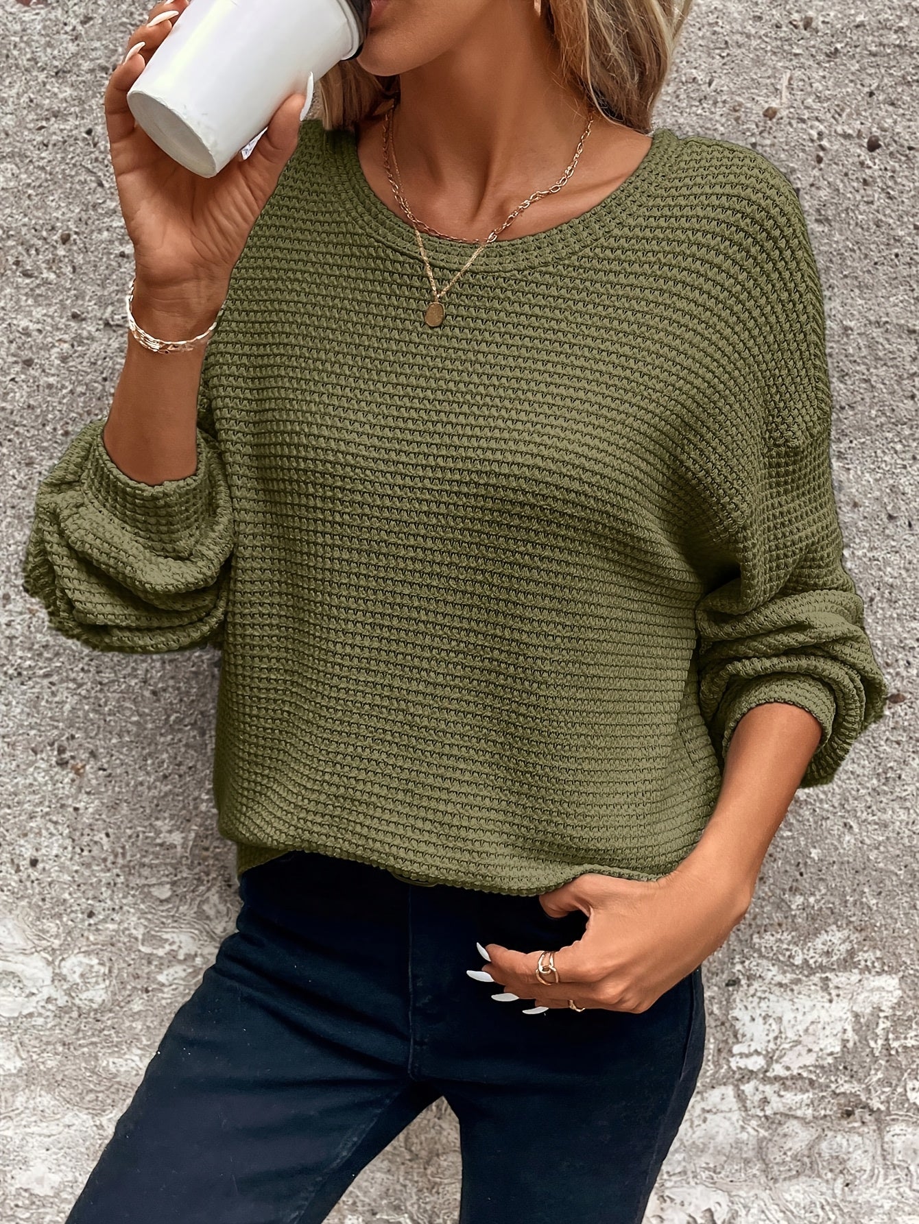 Adriana Ferretti | Waffle-Knit Sweater With Drop-Shoulder Sleeves For Women