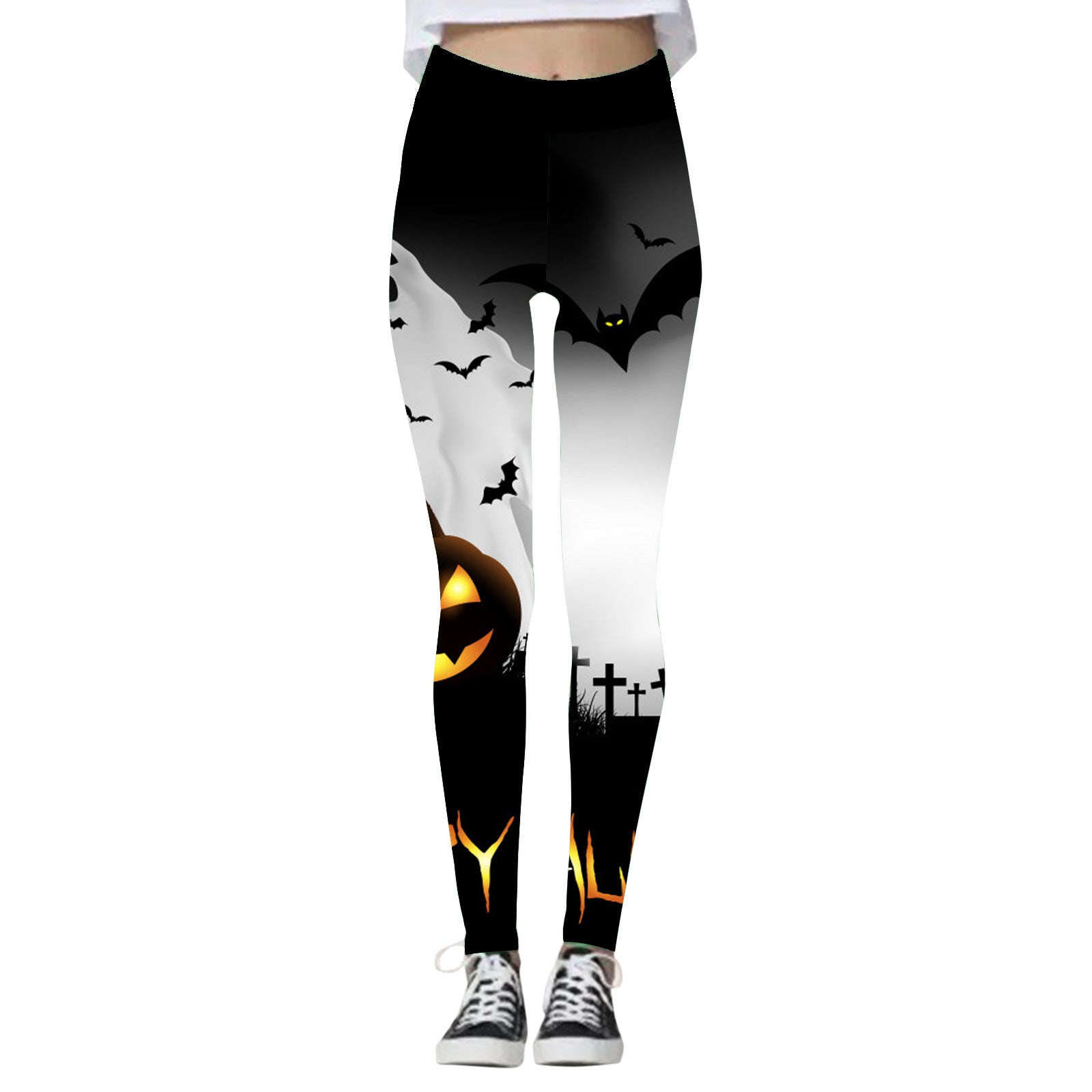 Black Cat Society | Skull & Pumpkin Halloween Leggings For Women