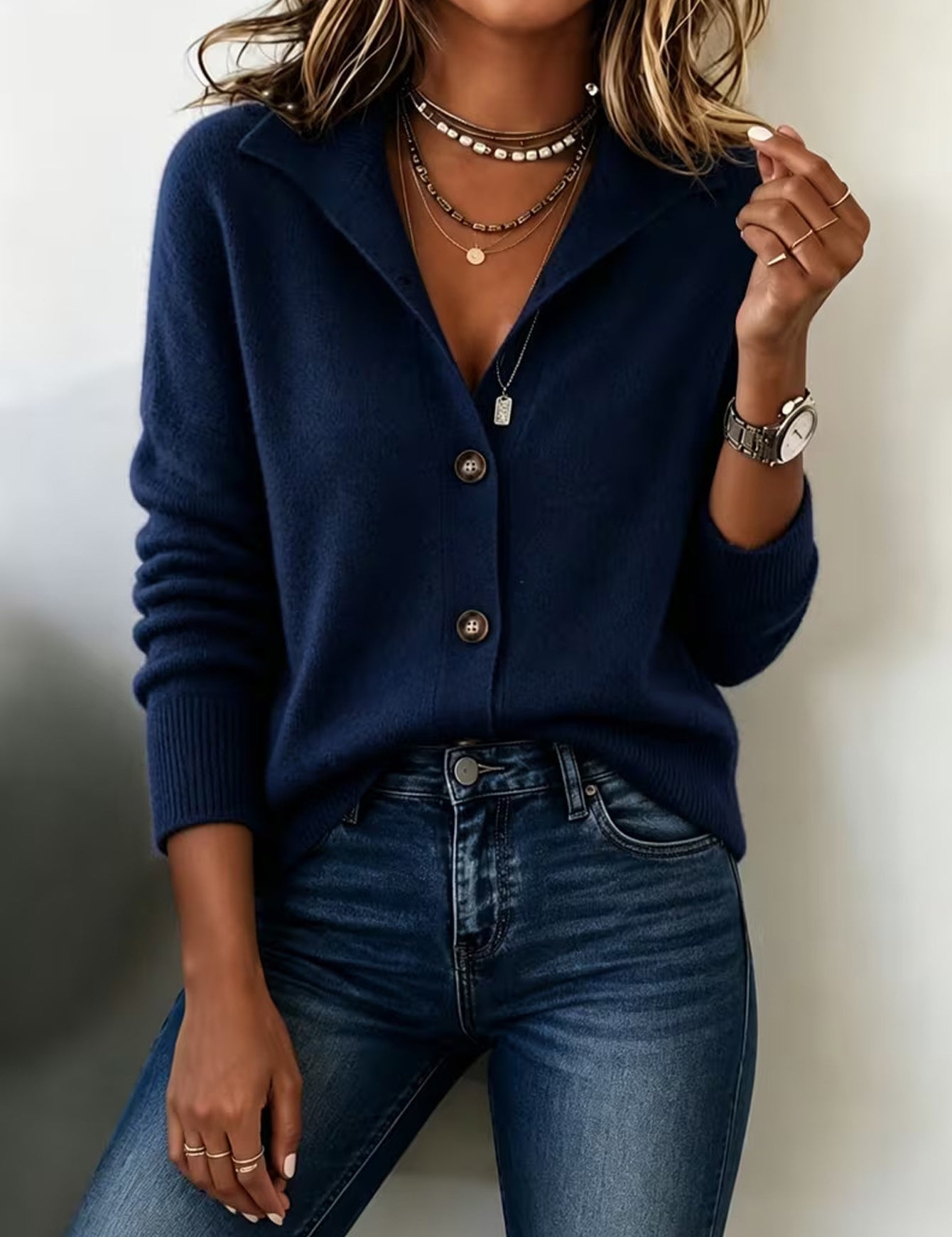 Coralee Whitford | Stand Collar Button Cardigan For Women