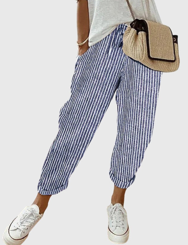 Odeline Vanthorpe | High Waist Linen Drawstring Pants in Beige