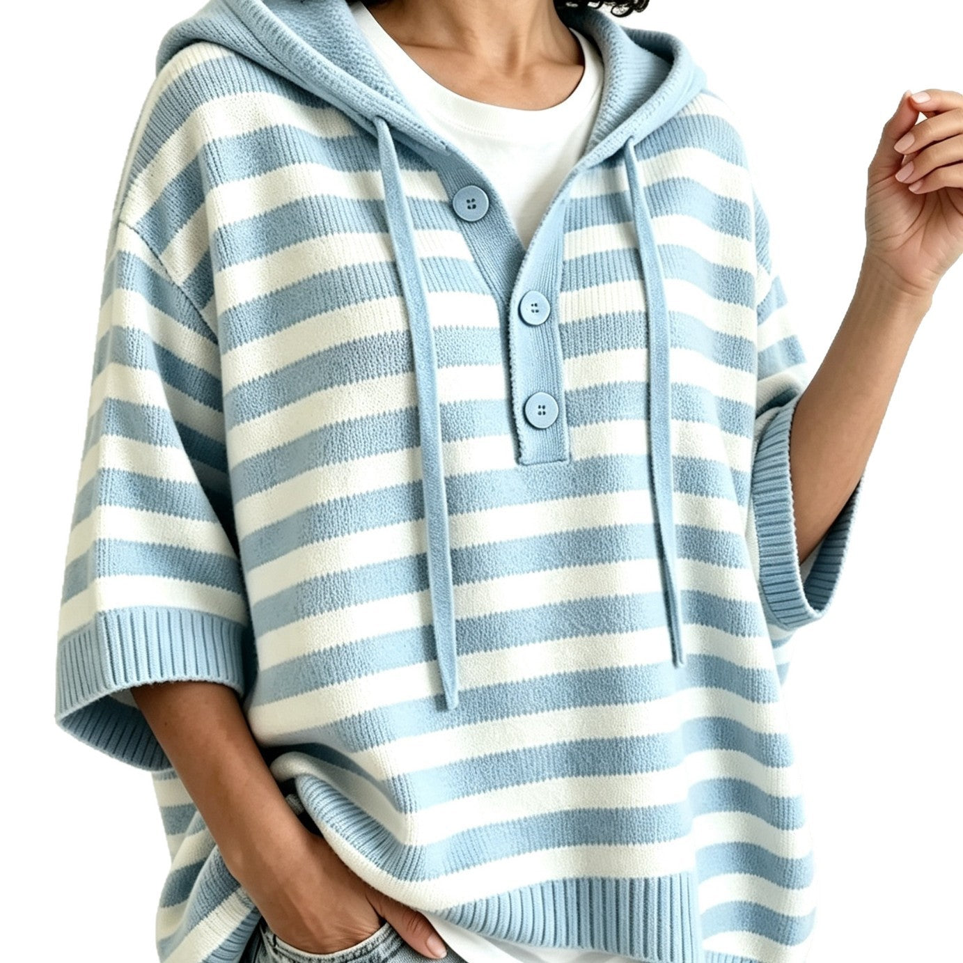 Amelie Rousseau | Striped Hooded Knit Sweater For Women