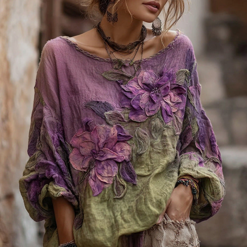 Felicity Boudreau | 3D Floral Bohemian Long-Sleeve Top For Women