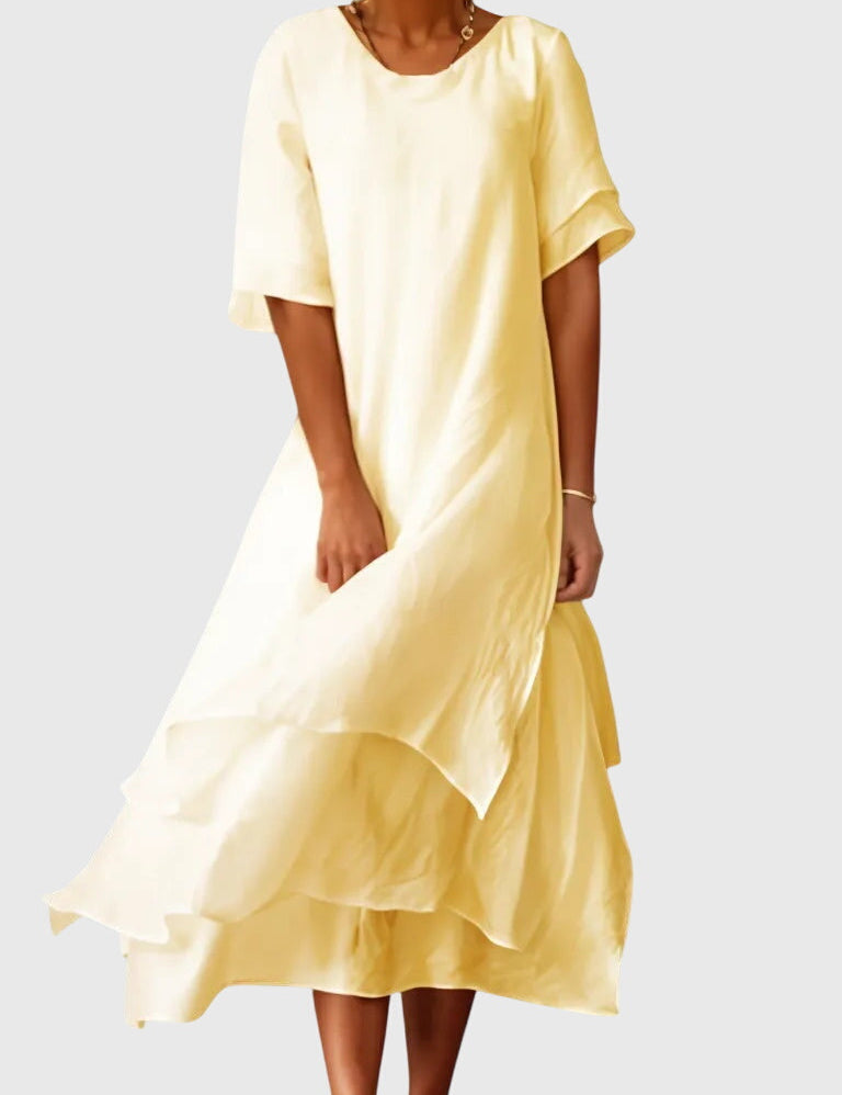 Roseline Duchamp | Pink Layered Midi Dress Short Sleeve