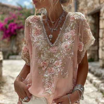 Giselle Marchetti | Floral Embroidered Boho Blouse For Women