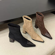 Delphine Ravel | Pointed-Toe Chunky Heel Ankle Boots For Women