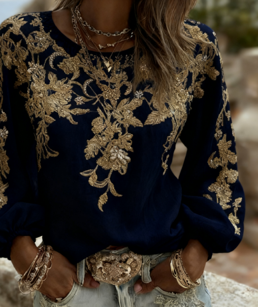 Isabelle Fontaine | Rose Embroidered Puff Sleeve Blouse For Women