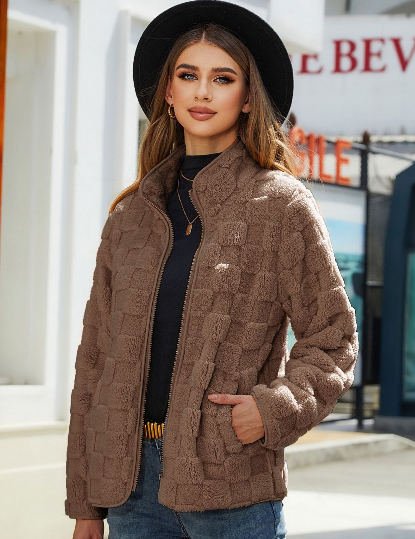 Isabeau Renard | Checkerboard Plush Teddy Jacket For Women
