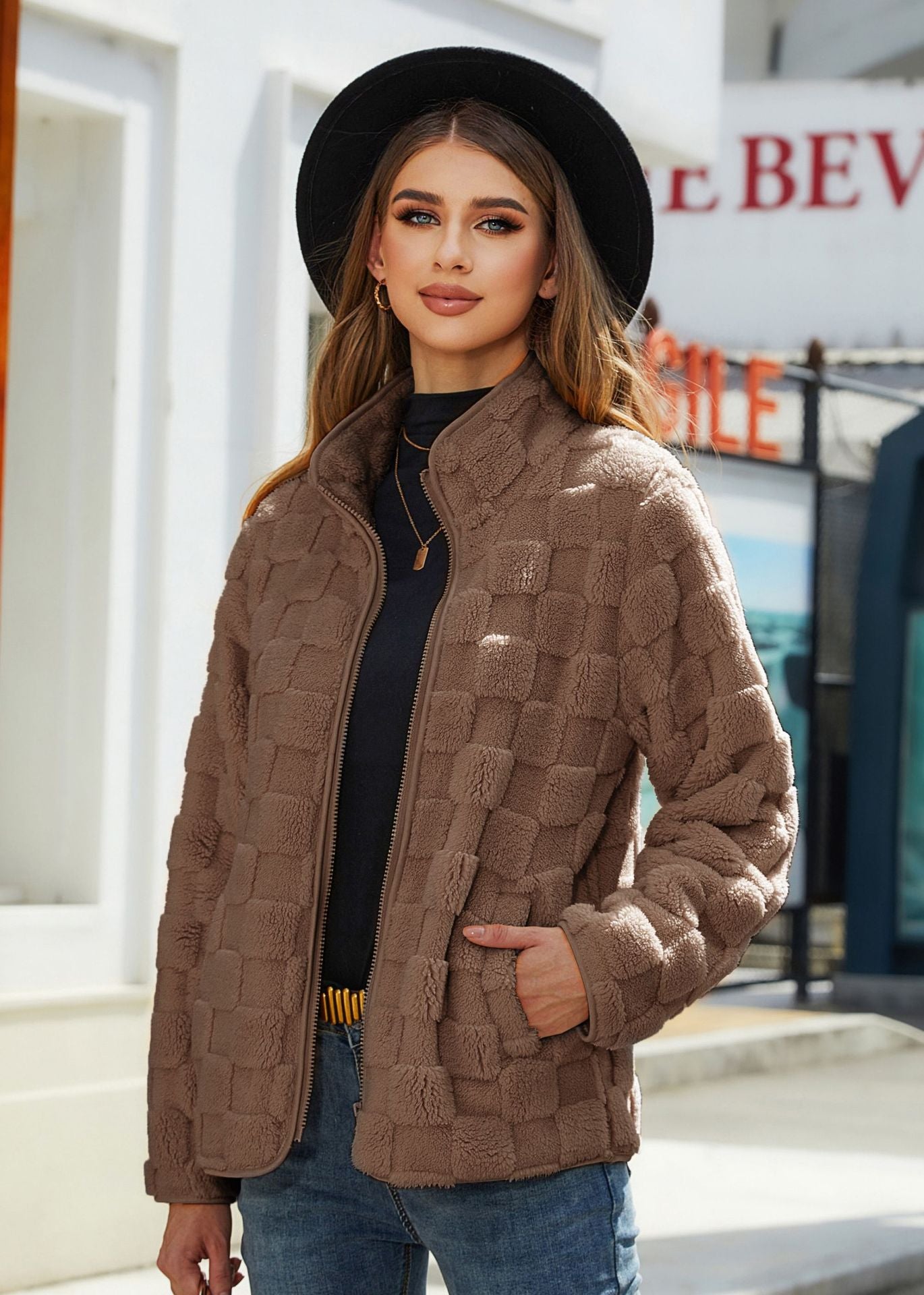 Isabeau Renard | Checkerboard Plush Teddy Jacket For Women