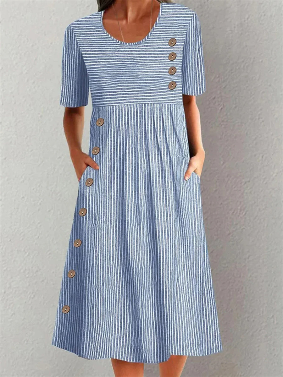 Elaine Stratford | Striped Button Midi Dress For Women