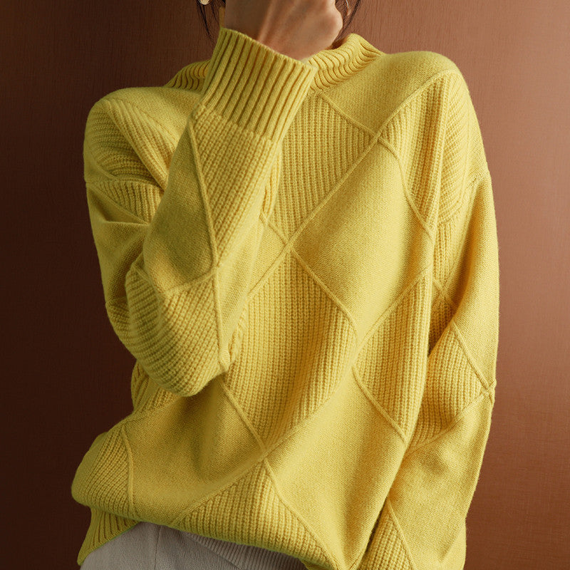 Ruby Estshaw | Diamond Knit Turtleneck Sweater For Women