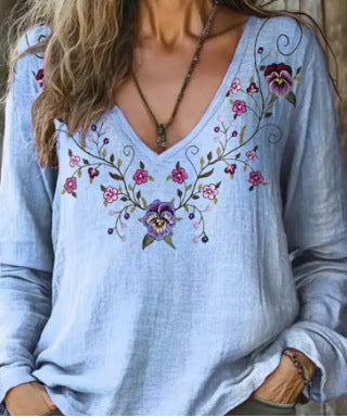 Simone Berthier | Floral Embroidered V-Neck Top For Women