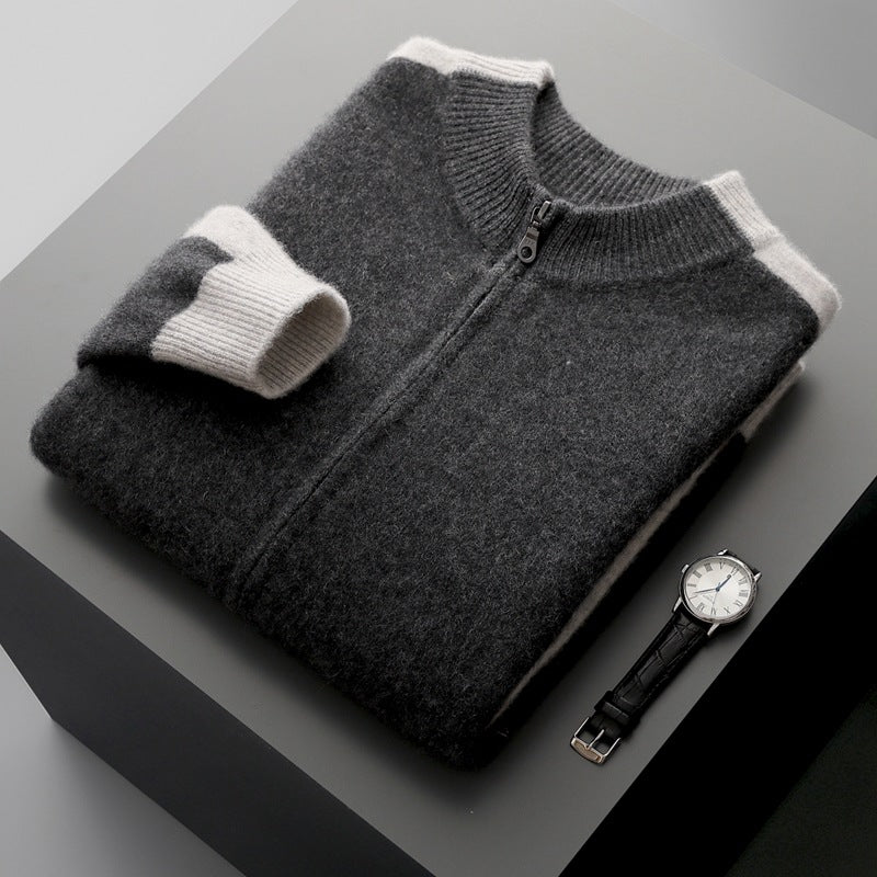 Kirk Ostbrook | Contrast-Shoulder Zip Wool-Blend Cardigan For Men