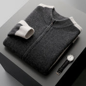 Kirk Ostbrook | Contrast-Shoulder Zip Wool-Blend Cardigan For Men