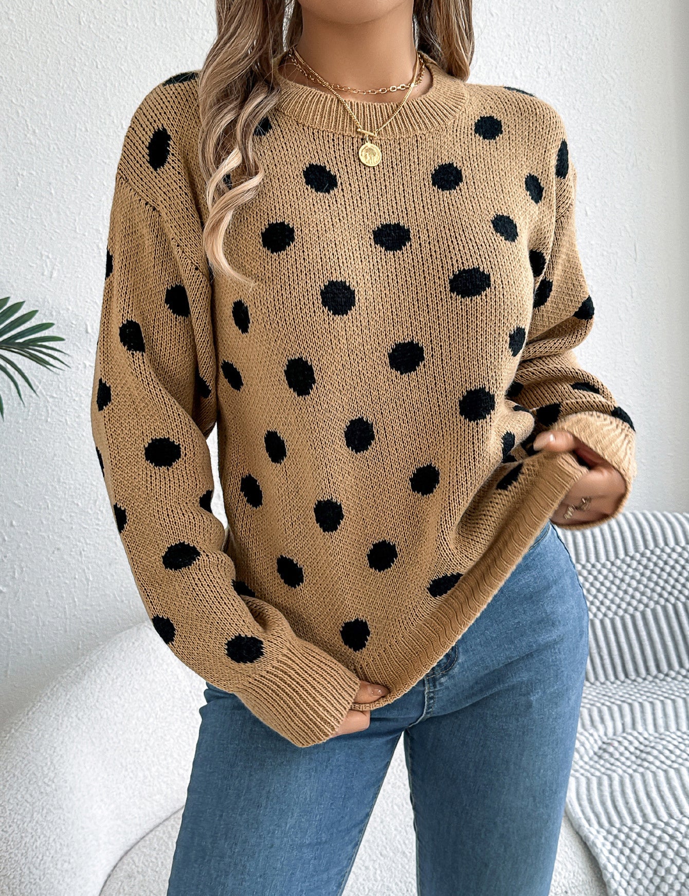 Emmanuelle Rocher | Polka Dot Contrast Knit Sweater For Women