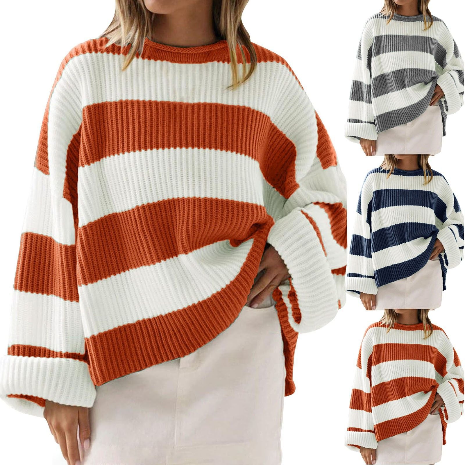 Lucienne Bardot | Striped Oversized Knit Sweater For Women