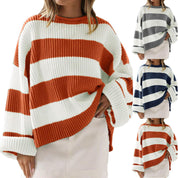 Lucienne Bardot | Striped Oversized Knit Sweater For Women