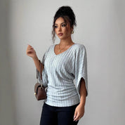 Corinne Lambert | Ribbed Knit V-Neck Top For Women