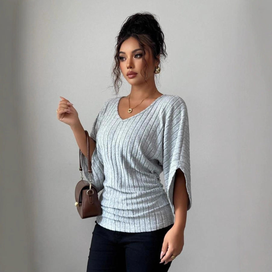 Corinne Lambert | Ribbed Knit V-Neck Top For Women