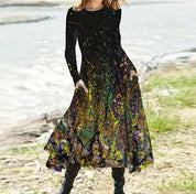Odette Lavigne | Abstract Print Long Sleeve Maxi Dress For Women