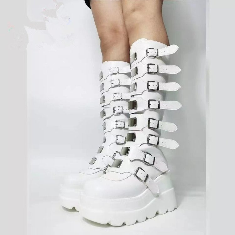 Vesper Montaigne | Metal Buckle Platform Knee-High Boots For Women