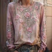 Aurora Delvigne | Rose-Embroidered Bohemian Blouse For Women