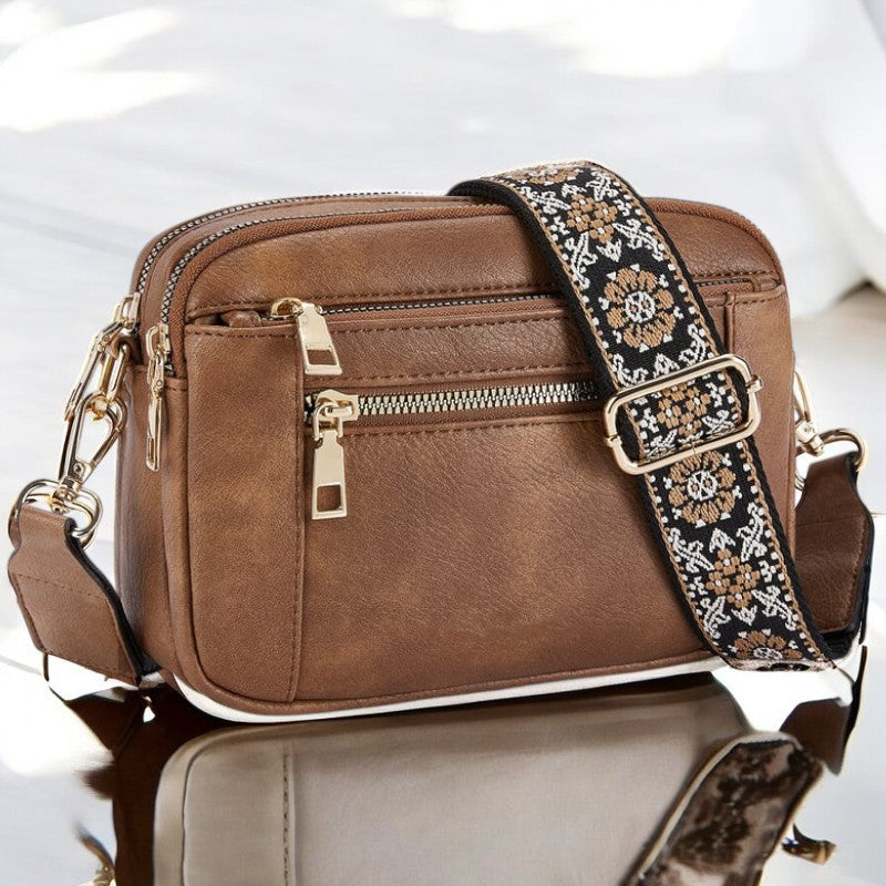 Henriette Beausoleil | White Leather Crossbody Bag with Floral Strap