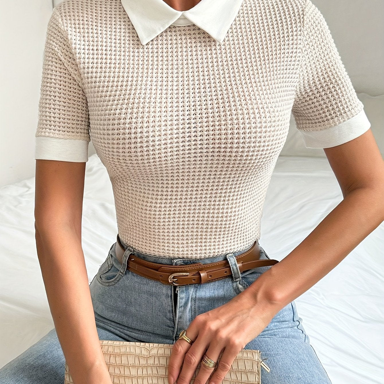 Noelle Duvall | Contrast Collar Knit Sweater For Women