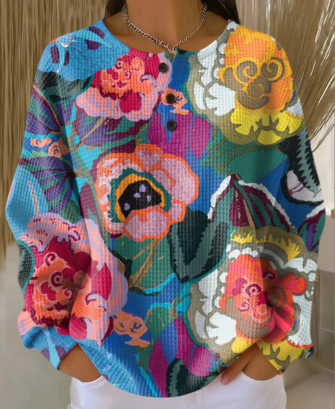 Nadia Whitbourne | Christmas Print Long Sleeve Button Top For Women