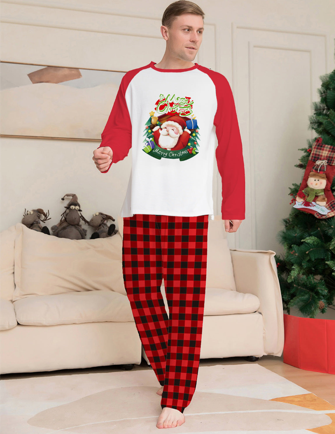Merry Hearth | Red Raglan Santa Print Christmas Pyjamas Unisex & Family