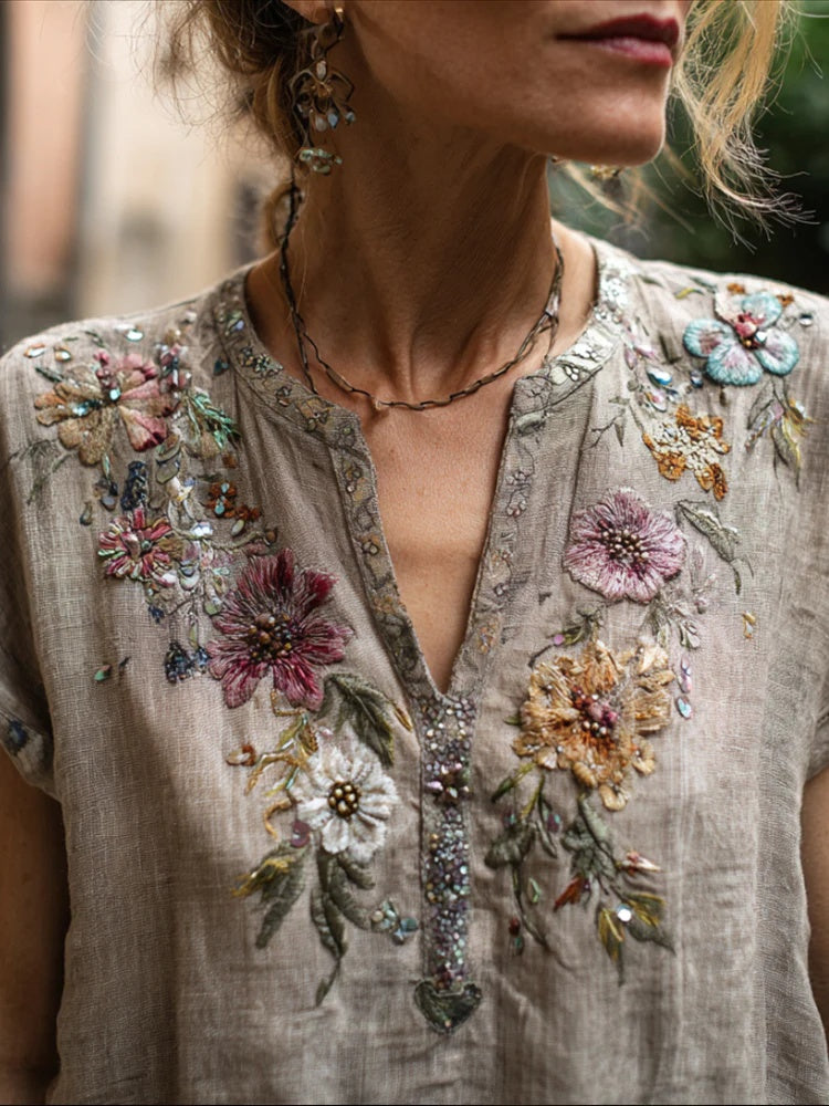 Francesca Marchetti | Floral Embroidered Boho Blouse For Women