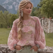 Aurora Delvigne | Rose-Embroidered Bohemian Blouse For Women