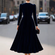 Tinsley Elmridge | Navy Velvet Long Sleeve Midi Dress For Women