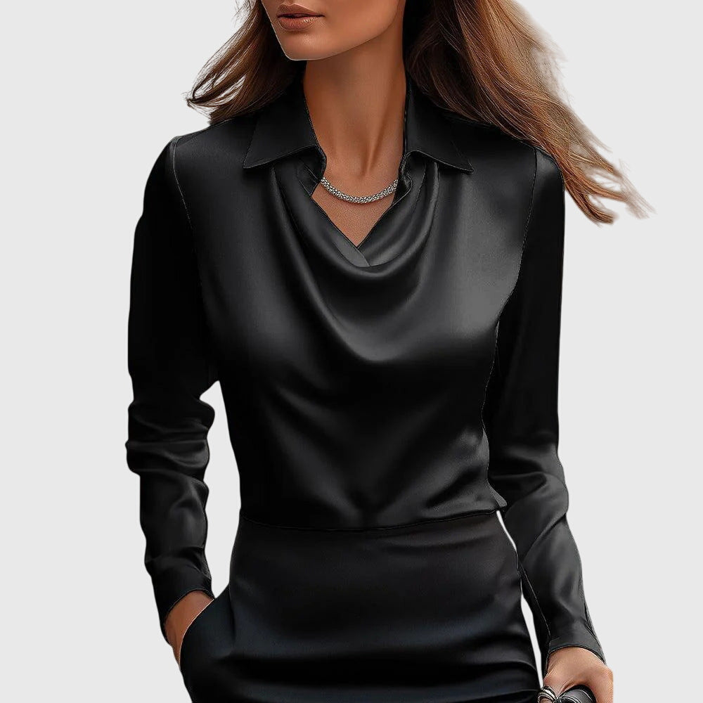 Isabelle Voncourt | Satin Cowl-Neck Blouse in Champagne