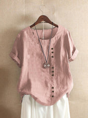 Lucette Vanbrough | Casual Loose-Fit Cotton Short Sleeve Blouse For Women