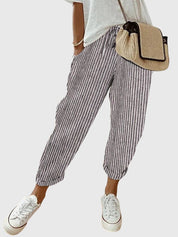 Odeline Vanthorpe | High Waist Linen Drawstring Pants in Beige