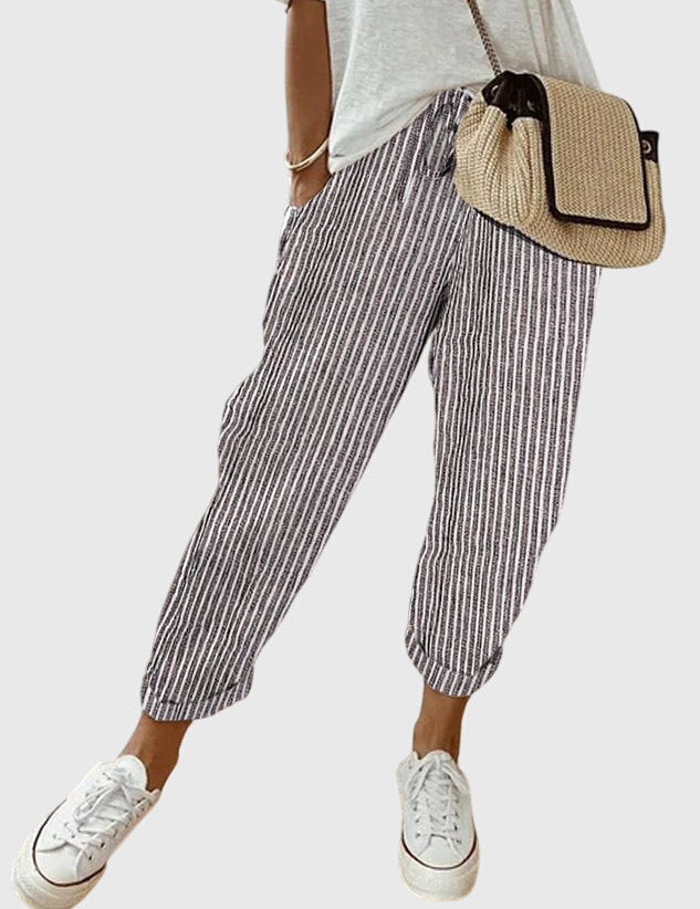 Odeline Vanthorpe | High Waist Linen Drawstring Pants in Beige