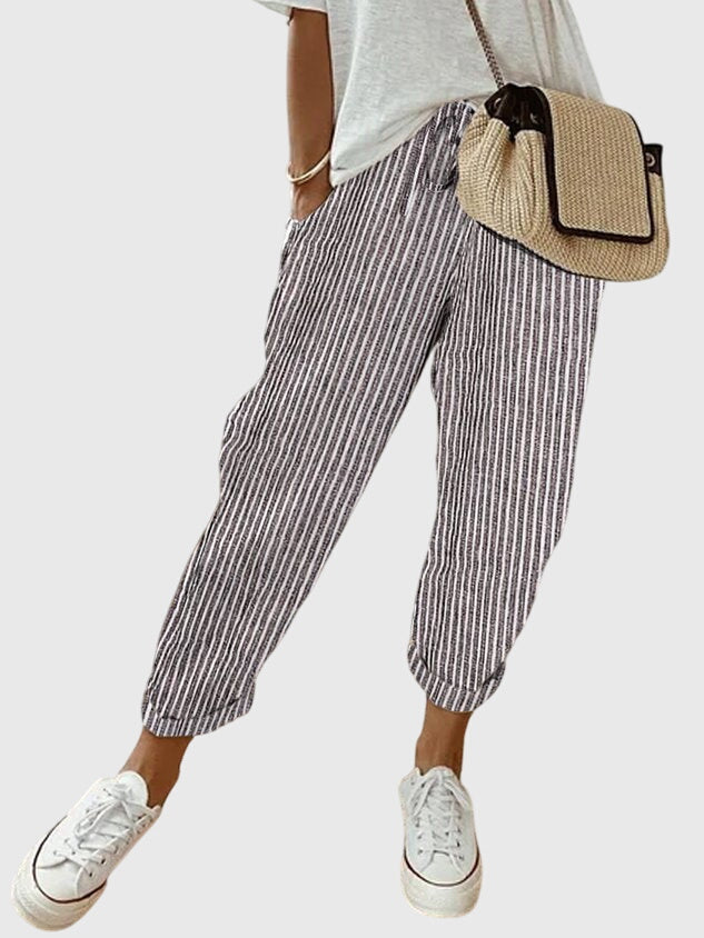 Odeline Vanthorpe | High Waist Linen Drawstring Pants in Beige