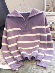 Perrine Duchamp | Striped Quarter-Zip Sweater For Women