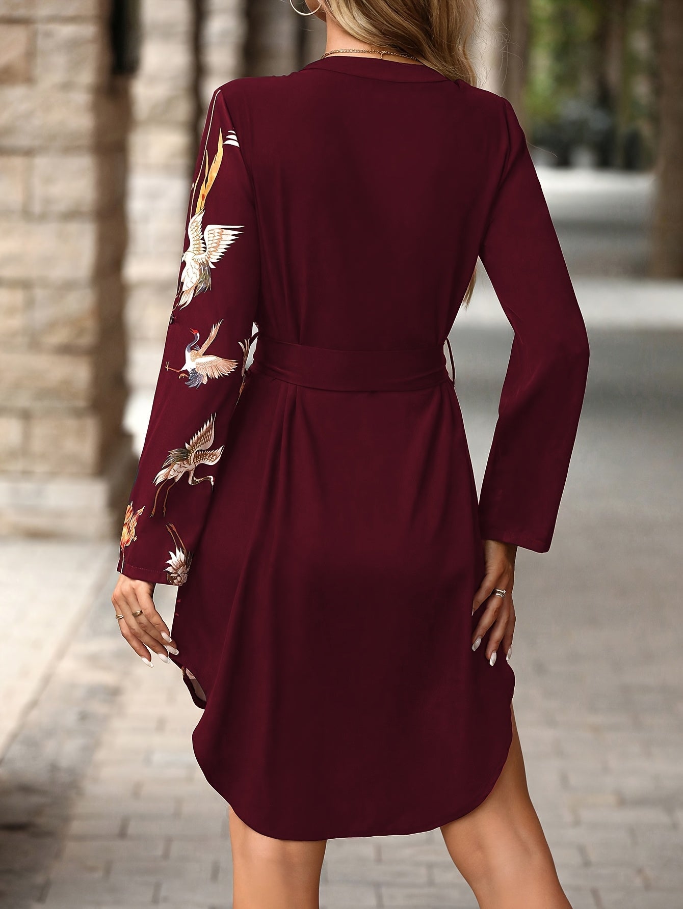Émilie Sarrault | Belted Crane Print Mini Shirt Dress