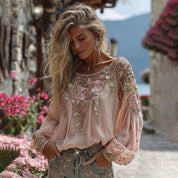 Aurora Delvigne | Rose-Embroidered Bohemian Blouse For Women
