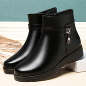 Celeste Rioux | Faux Leather Ankle Boots With Rhinestone Buckle For Women