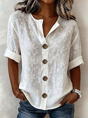 Antonella Marchese | Embroidered Floral Button-Up Blouse For Women